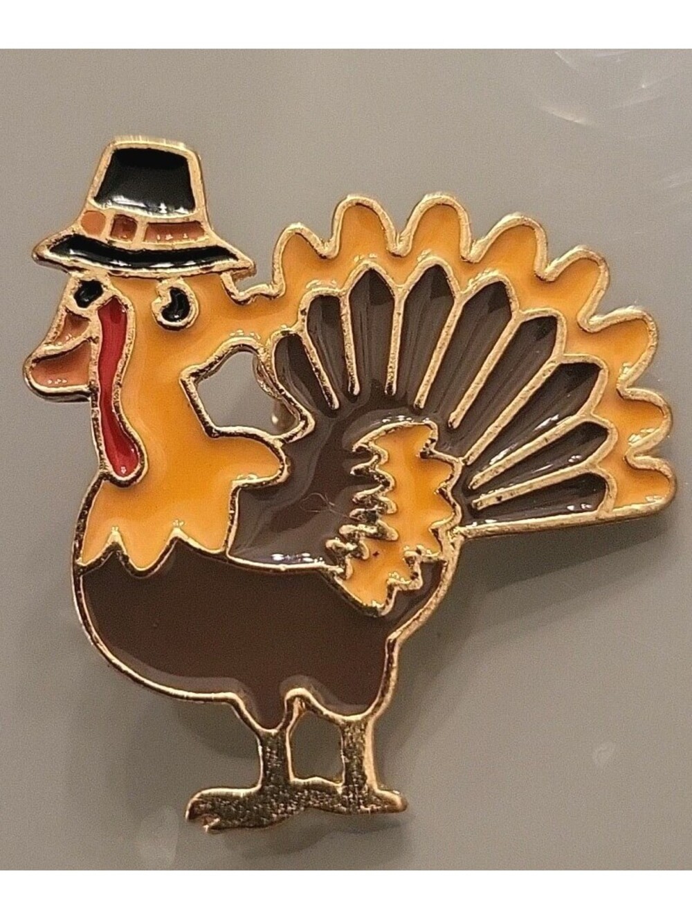 Vintage Fall Autumn Brooch Pin Jewelry Happy Pilgrim Turkey Thanksgiving M62